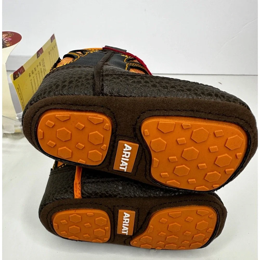 Ariat Stompers Cowboy Workhog Sz 1 Brown Orange Boots Baby New in box